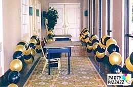 Black & Gold Balloons Used as Stanchions to Line a Corridor. Grand Ballroom, Hyatt Regency Waikiki